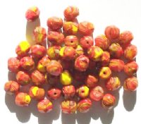 50 7mm Faceted Opaque Orange, Yellow, & Black Beads